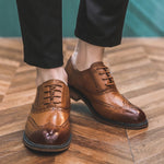 QWEDF High Quality Oxford Shoes Men Brogues Shoes Lace-Up Bullock Business Dress Shoes Male Formal Shoes Plus Size 38-44 F7-86