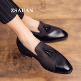 ZSAUAN Semi-formal Hemp PU Leather Men's Suit Shoes Glamorous Blue Tassel Italian Graceful Man Dress Shoes Big Size 46 47 48